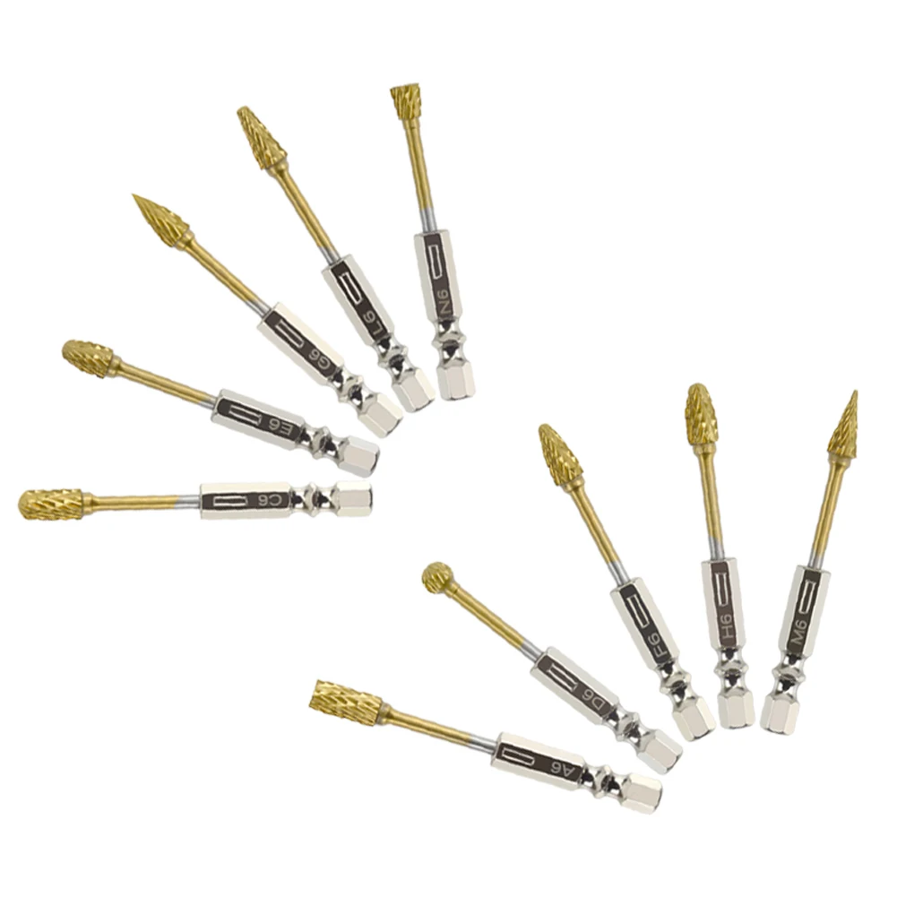 10pcs 1/4 Inch Carbide Burr Set For Metal, Wood Crafting Polishing Grinding Head Multi-fonction Rotary File Power Tool Accessori