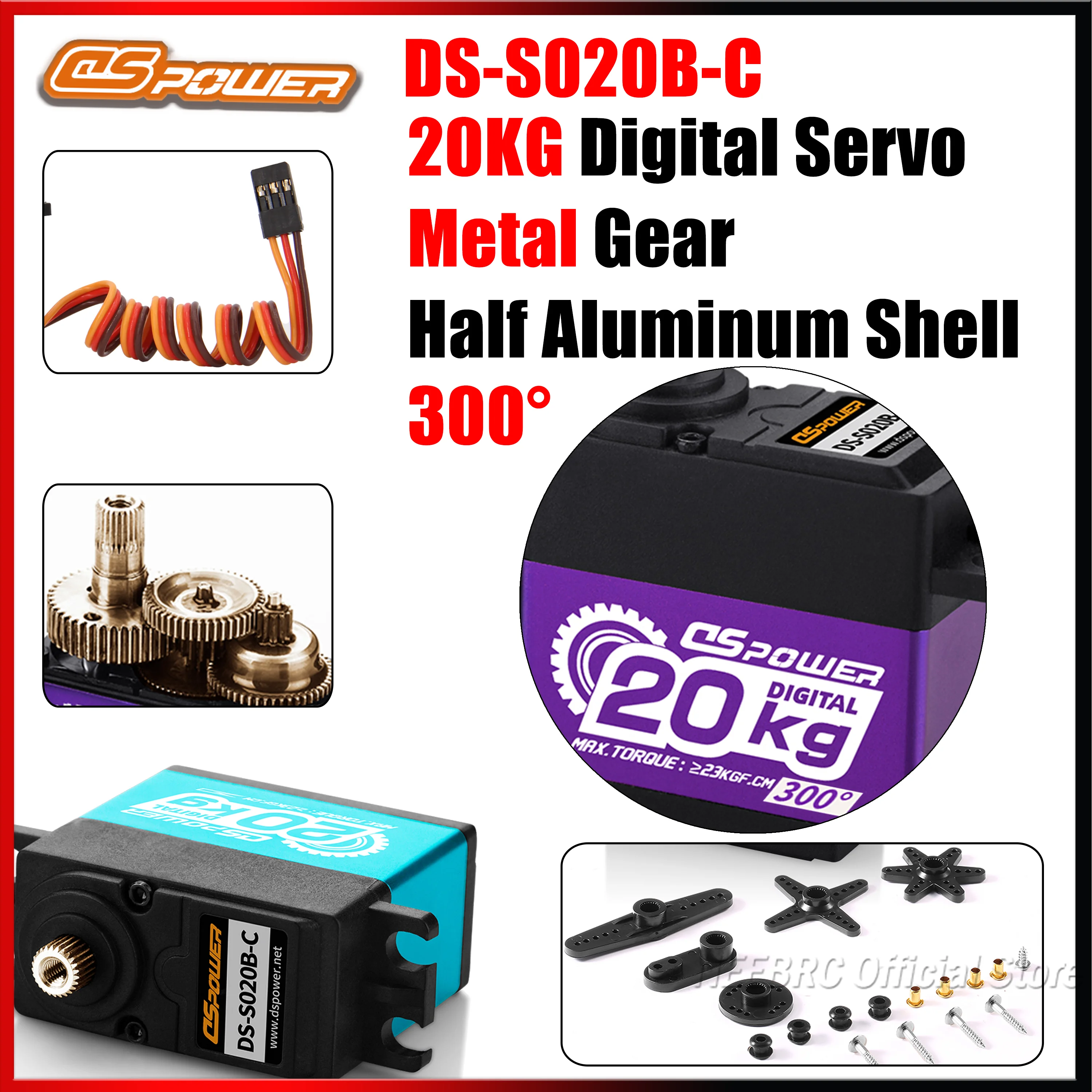 

DSpower 20KG Metal Gear 300° Half Aluminum Shell Digital Servo High Speed Motor Blue Purple Red for RC Car Truck Boat Drone Part