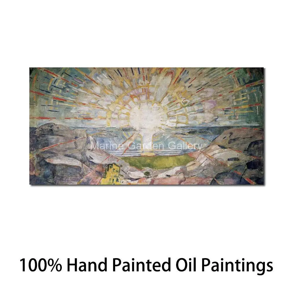Large Abstract Canvas Art Landscape The Sun Hand Painted Edvard Munch Painting Textured Modern Artwork Family Room Decor