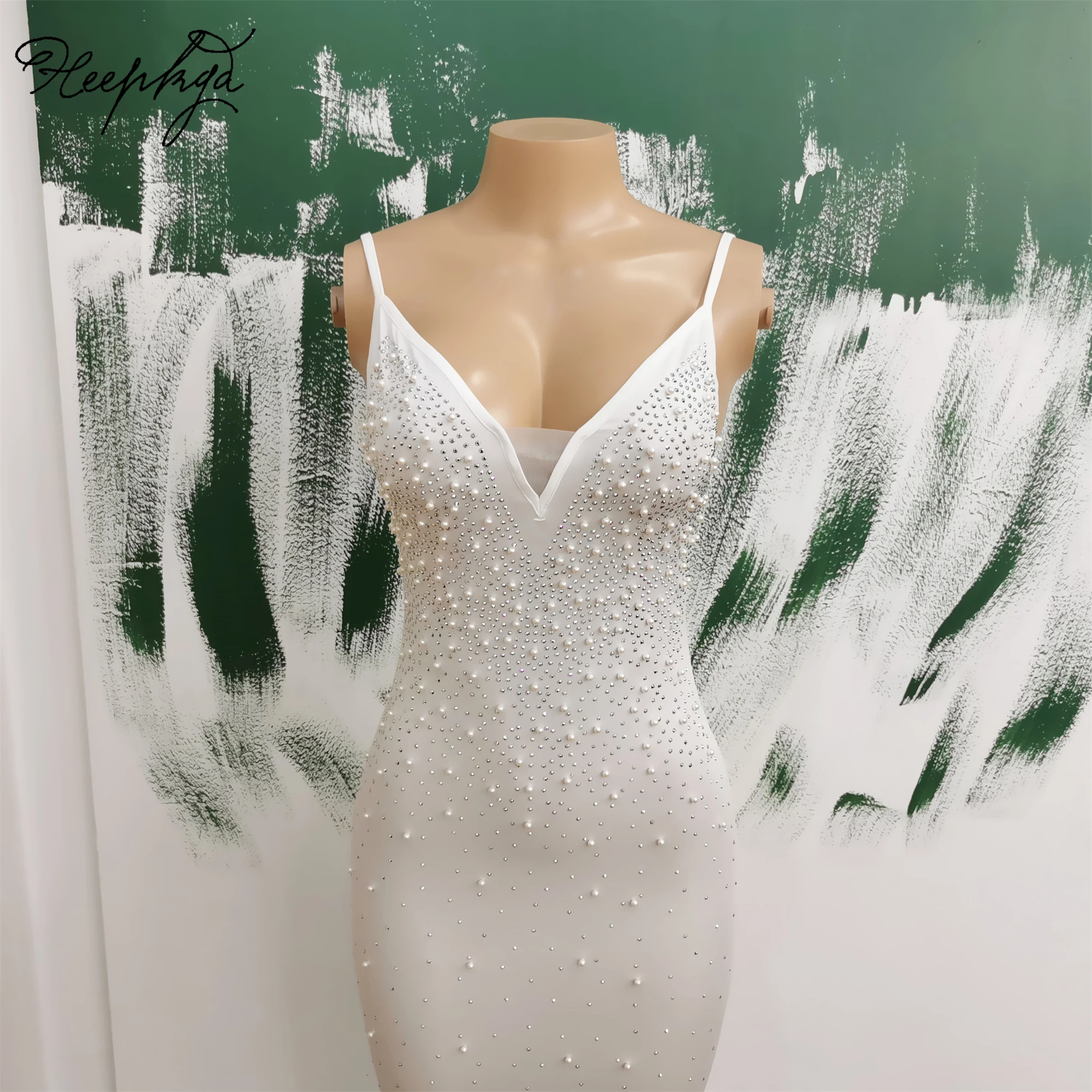 Vestido De noche blanco De sirena con Espalda descubierta, elegante vestido De noche De perlas De Spandex, trampas finas, vestidos largos De fiesta De boda, 2024