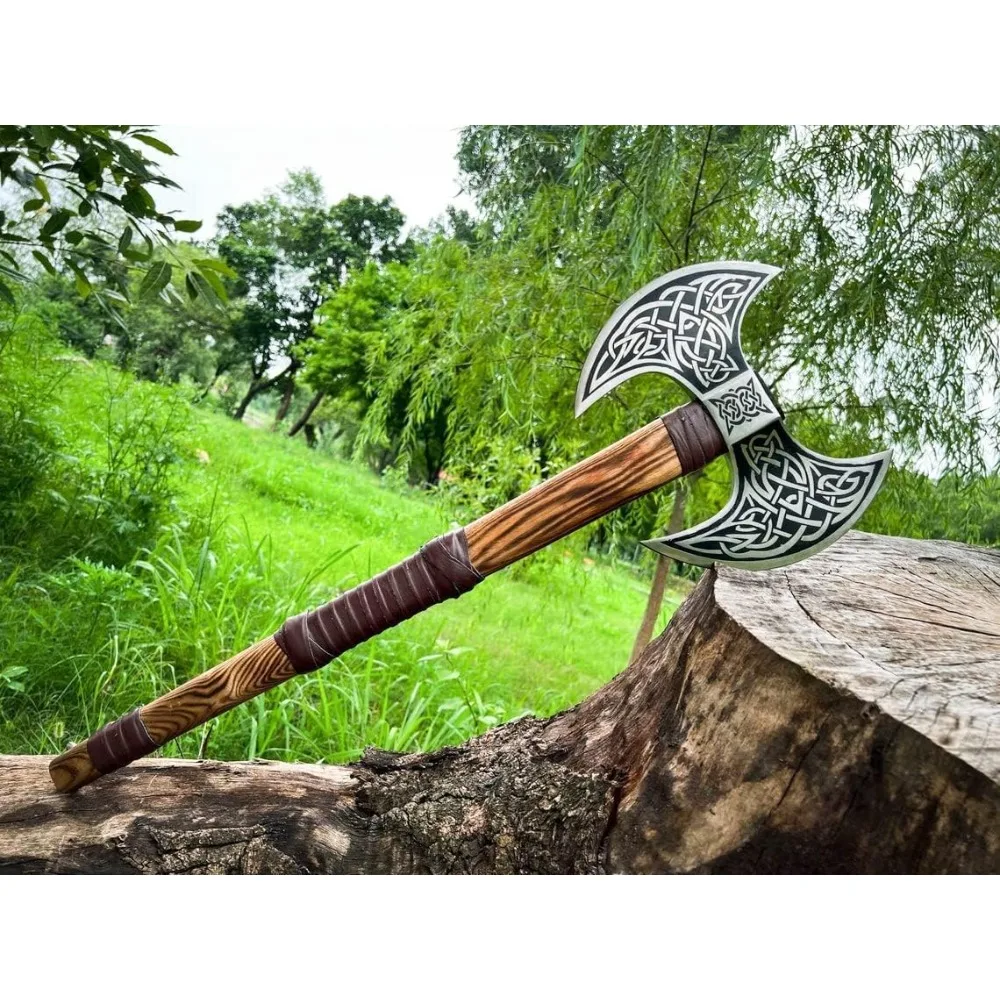 

Handmade Double Head Berserker Axe, Large Norse Double Blade, Hand Forged Steel, Forest Hewing Broad Hunting Dane
