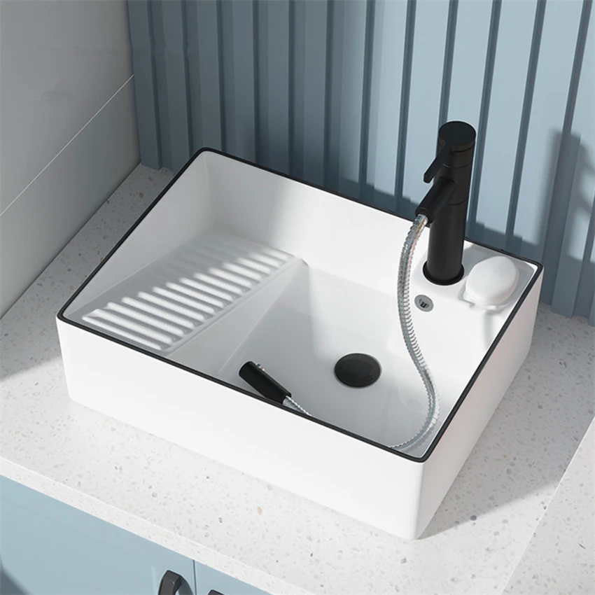 

Countertop Basin Washing Machine Basin Pool Ceramic Washbasin Laundry Basin with Washboard Single Basin 500*370*160mm