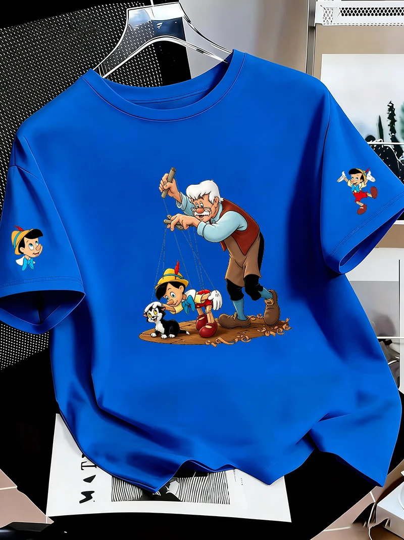 Camiseta de manga corta con dibujos animados de Anime Pinocchio para hombre, camiseta 100% de algodón para mujer, camiseta de moda para parejas, Top para exteriores