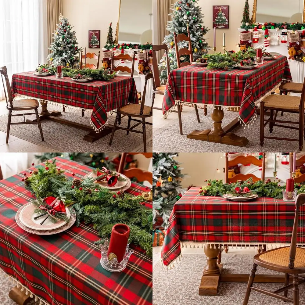 

Red Buffalo Plaid Cotton Linen Tablecloth, Tassel Trim, 55x90, Wrinkle-Free, Washable for Christmas Dining