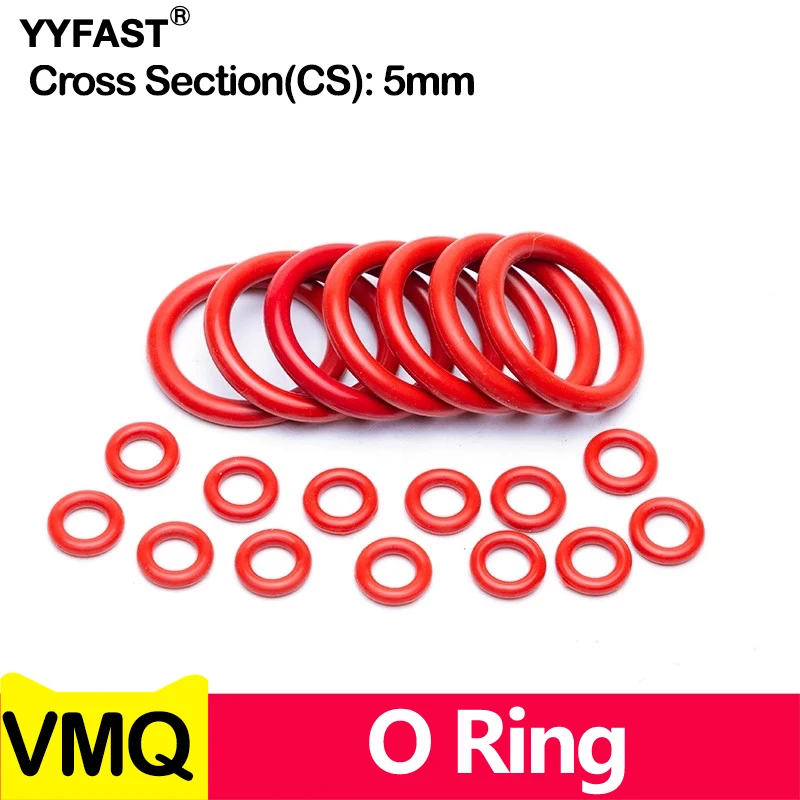 WD,CS 5mm,Red Color Silicone Rubber O-RING VMQ Sealing Rings Repair Skeleton Oil Gasket Washer,Outer Diameter 15-600mm