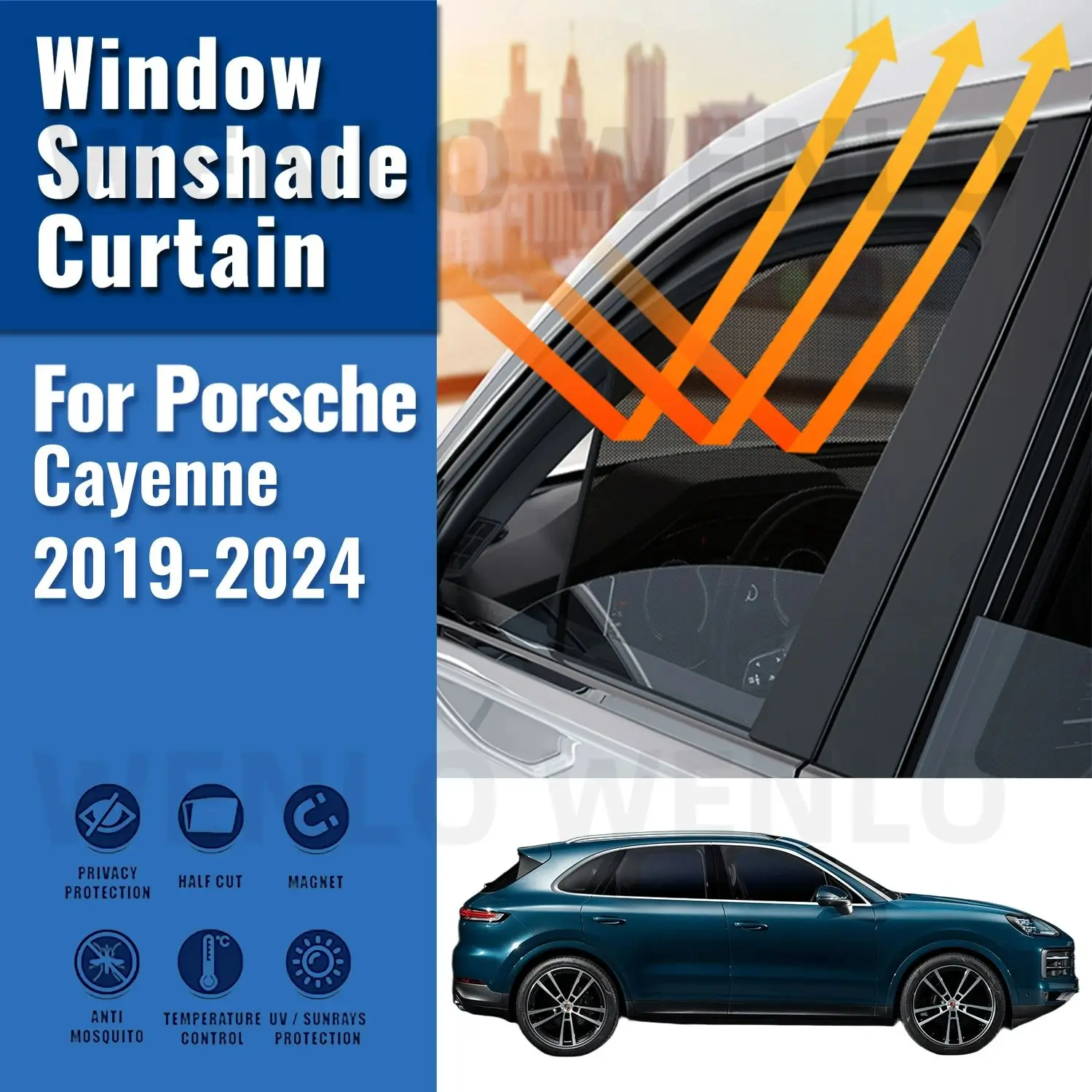 

For Porsche Cayenne 2019-2022 2023 2024 Magnetic Car Sunshade Shield Front Windshield Curtain Rear Side Baby Window Sun Shade