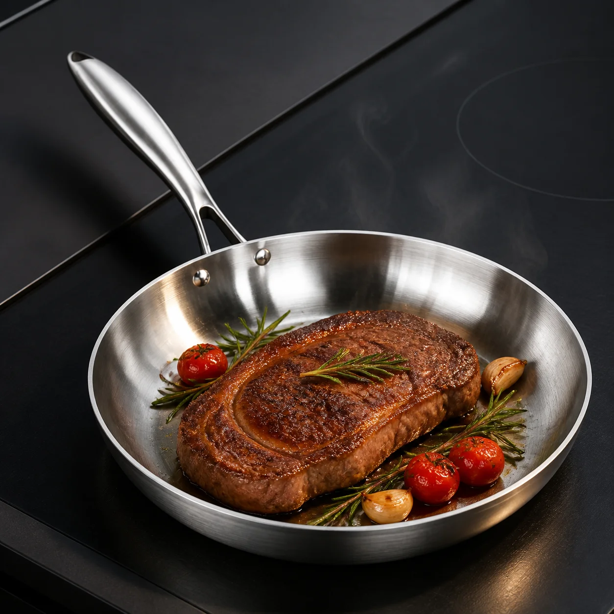 Stainless Steel Frying Pan with Long Handle, Skillet Pan for Cooking, Home Kitchen Fry Pan with Riveted Handle Hanging Hole