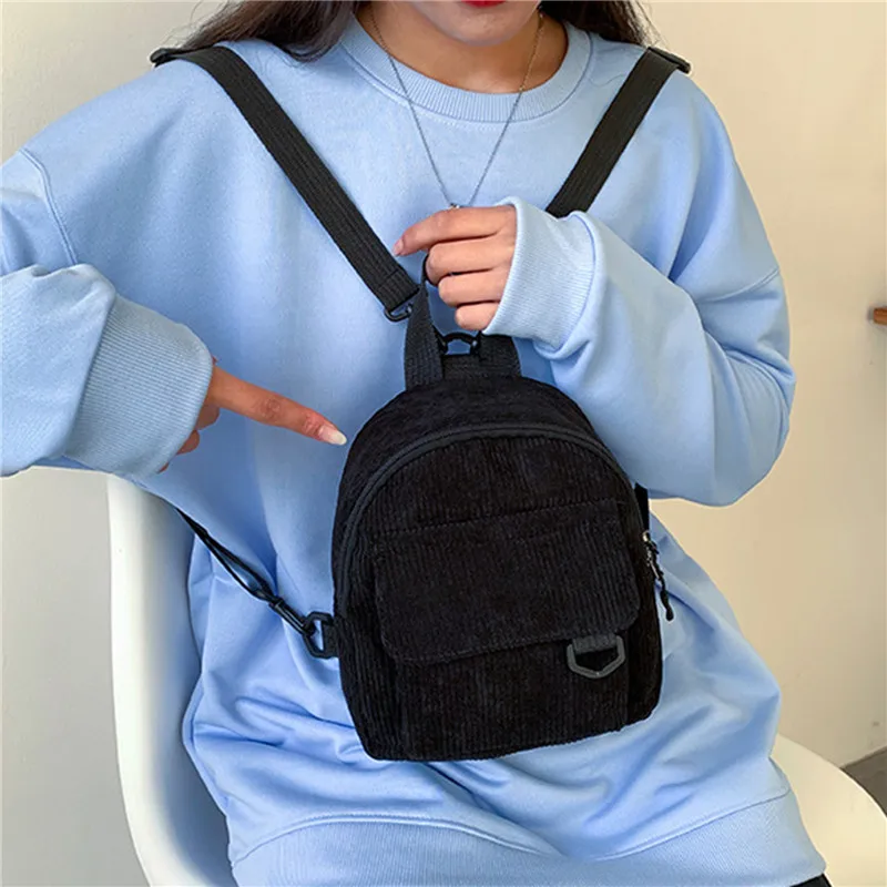 Fashion Women Mini Backpack Solid Color Corduroy Small Backpacks Simple Casual Student Bookbags Traveling Backpacks 2023 New