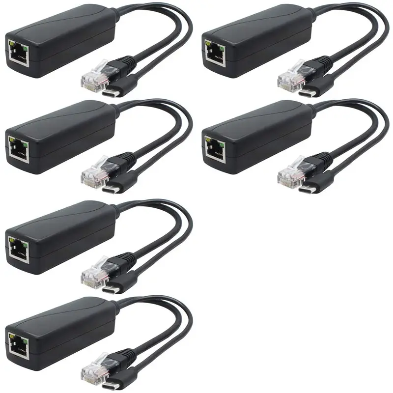 6個セット-5v-ギガビット-poe-スプリッター、usb-type-c、48v-から-5v-24a-アダプター、ieee-8023af-対応