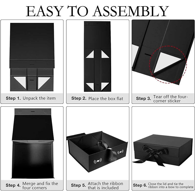 Magnetisches Geschenkbox-Set mit Lafite-Gras und Grußkarten, Schwarz/Rosa/Weiß, Party-Valentinstag-Geschenke, Faltbox TMZ – Detail 4