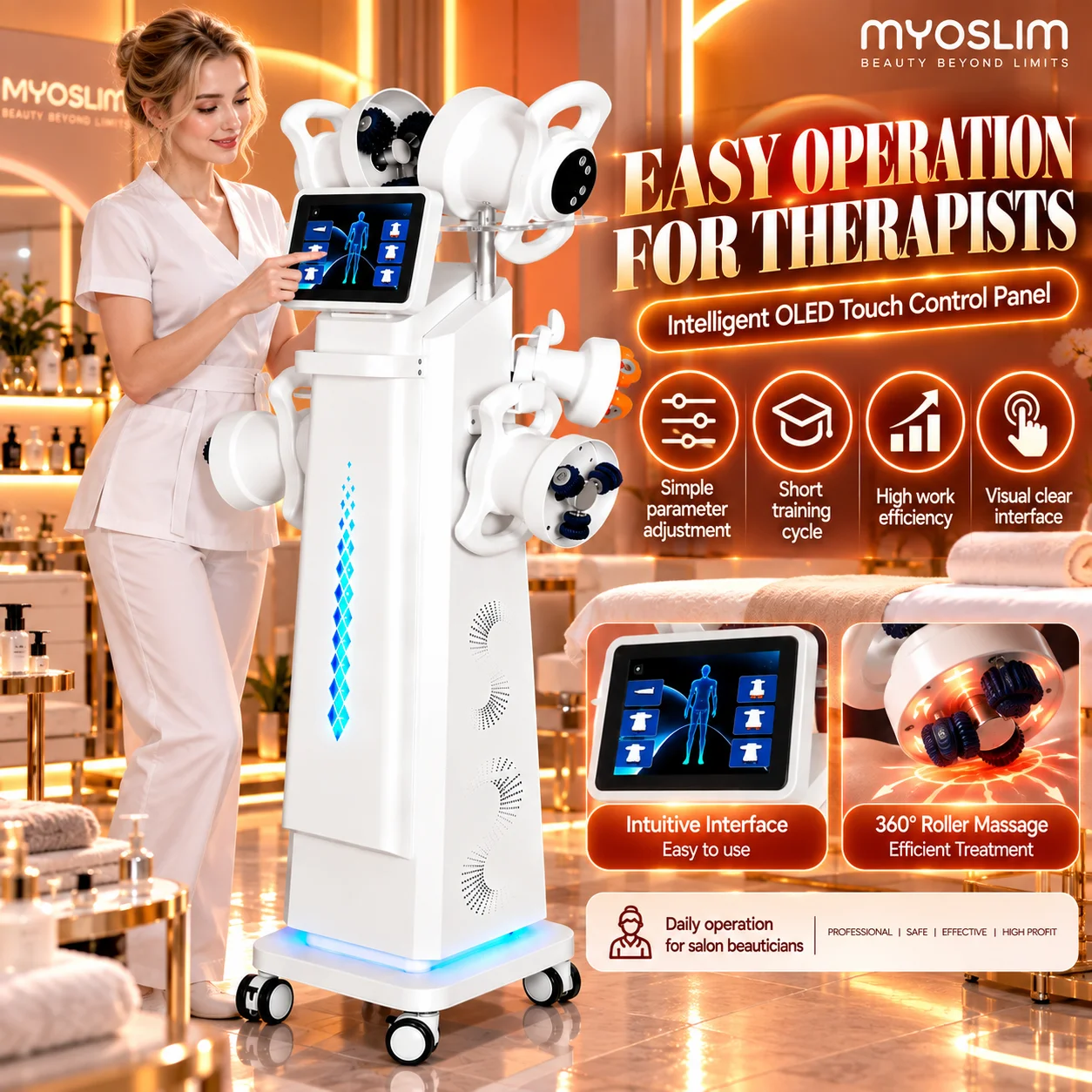 360 Degree Roller Body Sculpting Machine 6 Handles Synchronous Rotation Lymphatic Drainage Cellulite Reduction Body Contouring