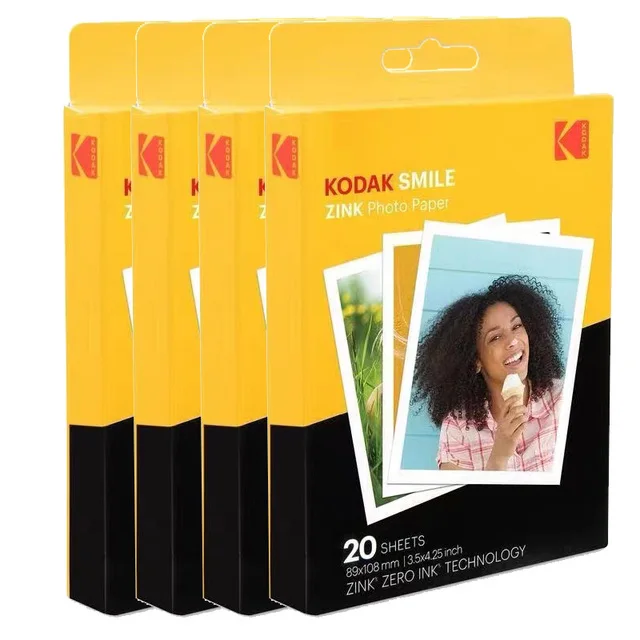 Premium Zink Print Photo Paper 3.5x4.25 Inch 20/40/80Sheets Compatible With Kodak Smile Classic Instant Camera Sticky-backed