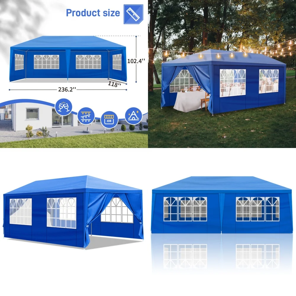 

GazebosWaterproof 10x20 FT Canopy Tent with 6 Walls for Party Wedding Event Blue