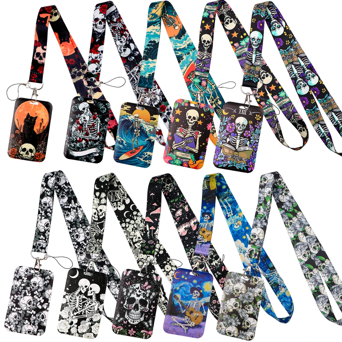 Punk Skull Print Credential Holder Gothic Skeleton Lanyards for Key Neck Strap For Card Badge Gym Keyring Accessories Gifts