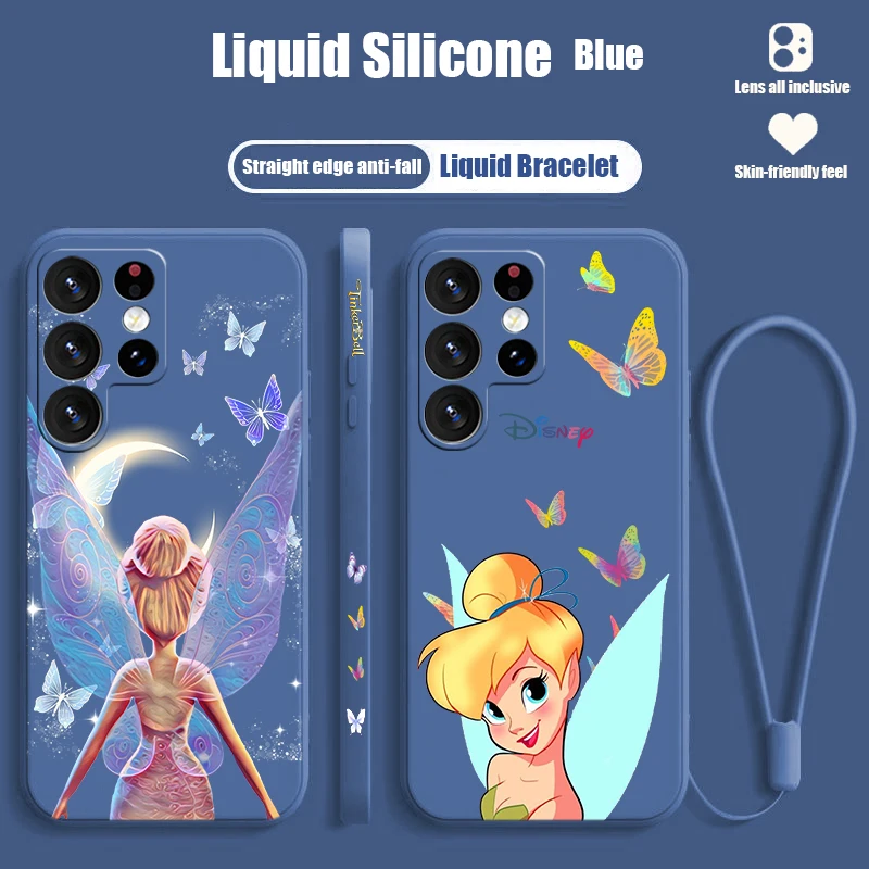 Nuovo Tinkerbell per Samsung S24 S23 S22 S21 S20 Fe S10 Note 20 10 Ultra Lite Plus custodia per telefono con corda sinistra liquida