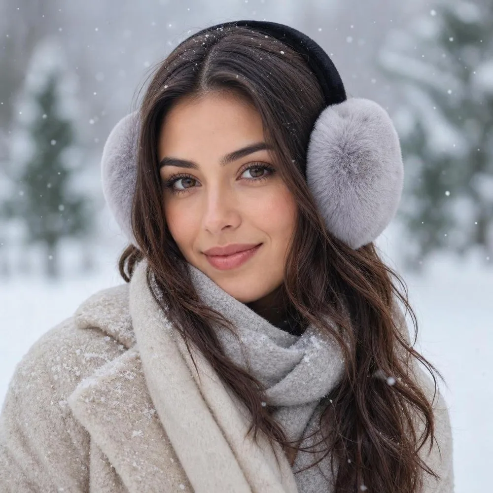 Portable Adjustable Faux Fur Earmuffs Foldable Thermal Lining Ear Warmers Soft Winter Ear Muffs For Women