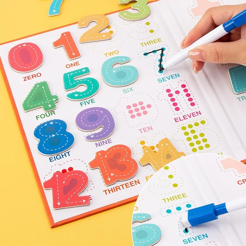 モンテッソーリ数学学習玩具、磁気数字と形のパズル、幼児期STEM開発、実践的な教育ワークブック