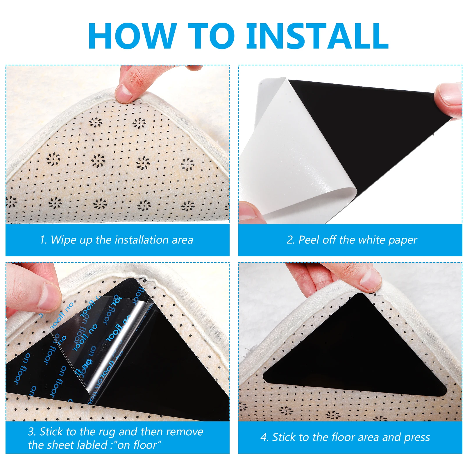 

6 White 6 Tape Reusable High Adhesive Rug Tape Non Slip Gripper Living Room Removable Glue Sticker Hardwood Floors