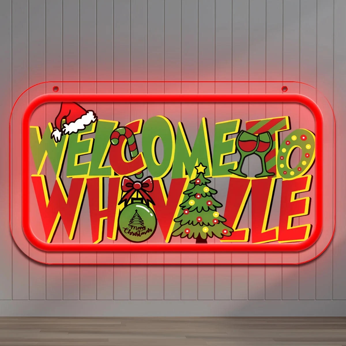 Christmas Neon Sign USB Powered Dimmable Welcome To Whoville LED Night Light for Xmas Home Atmosphere Decor Gift for Christmas