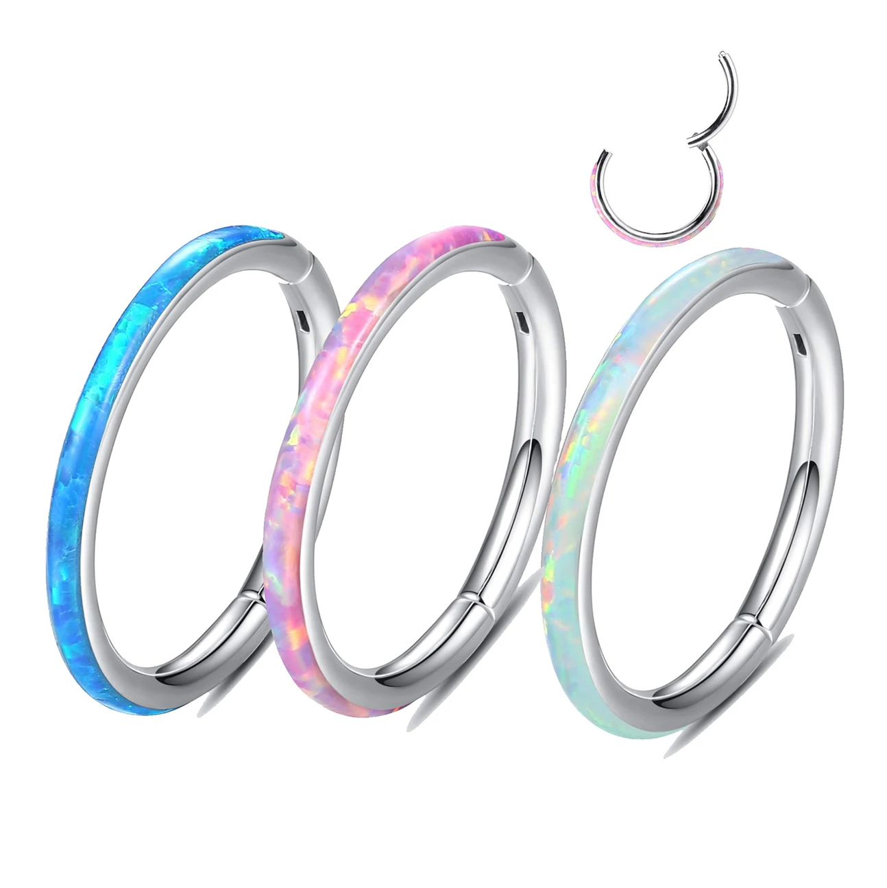 1PC Opal Hinged Nose Ring Hoop Septum Conch Daith Helix Ring Rook Tragus Cartilage Lip Ring for Women Piercing Jewelry Earrings