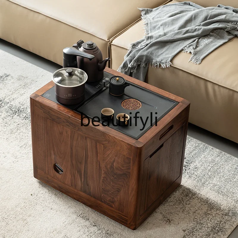

yj58 Movable tea cabinet size apartment table living room sofa side cabinet black walnut room household integrated tea table