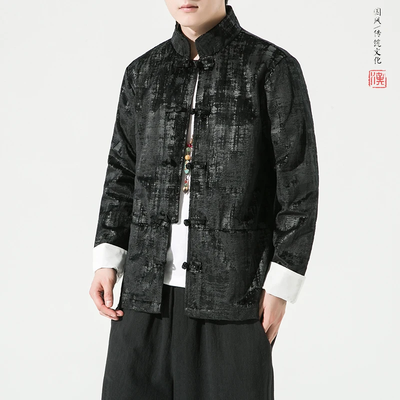 

Chinese Style Velvet Jacket Mens Tang Suit Retro Long Sleeve Coat Men's New Kung Fu Tai Chi Coat Casual Hanfu Top Men Streetwear