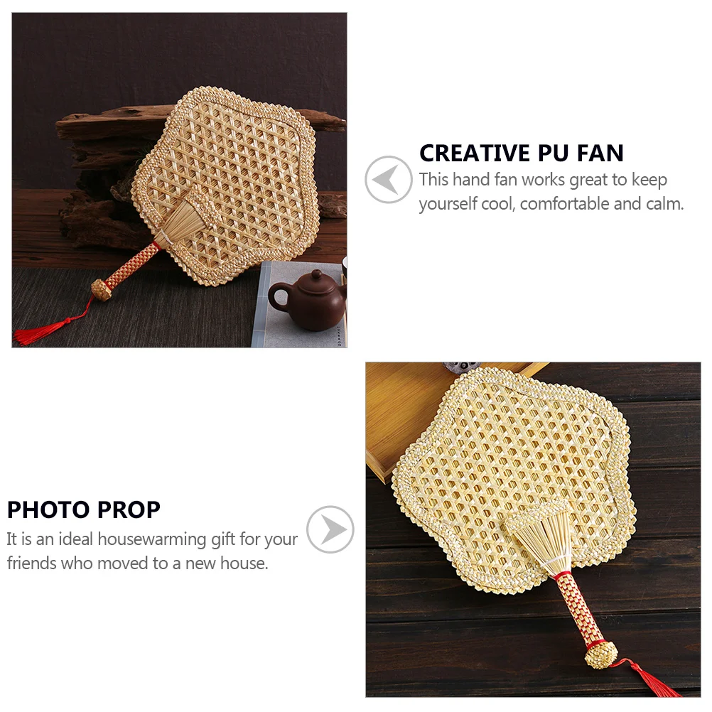 

1pc Straw Woven Cool Pu Hand Fans Decorative Home Wall Summer Indoor Outdoor Traditional Style Gift Cool Pu Fan Packaging