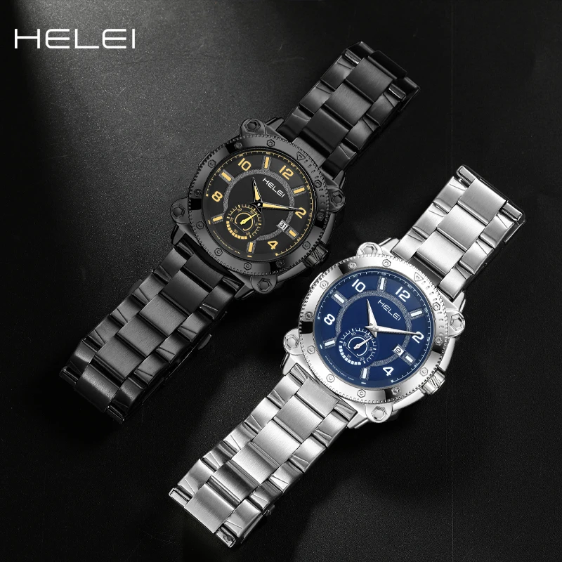 Helei Luxus Herren uhr Edelstahl Sport leuchtende Mode Quarz Herrenmode Quarzuhr wasserdicht leuchtend