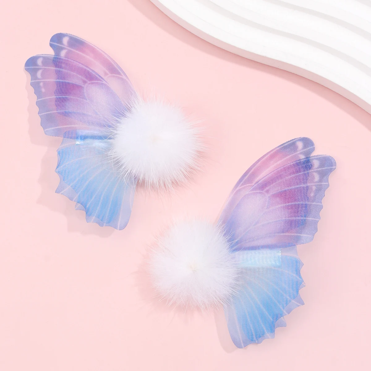 2pc Creative Cute Sweet Plush Gradient Butterfly Hair Clips Decorative Hair Accessories Gift for Party Birthday Girls Headwear