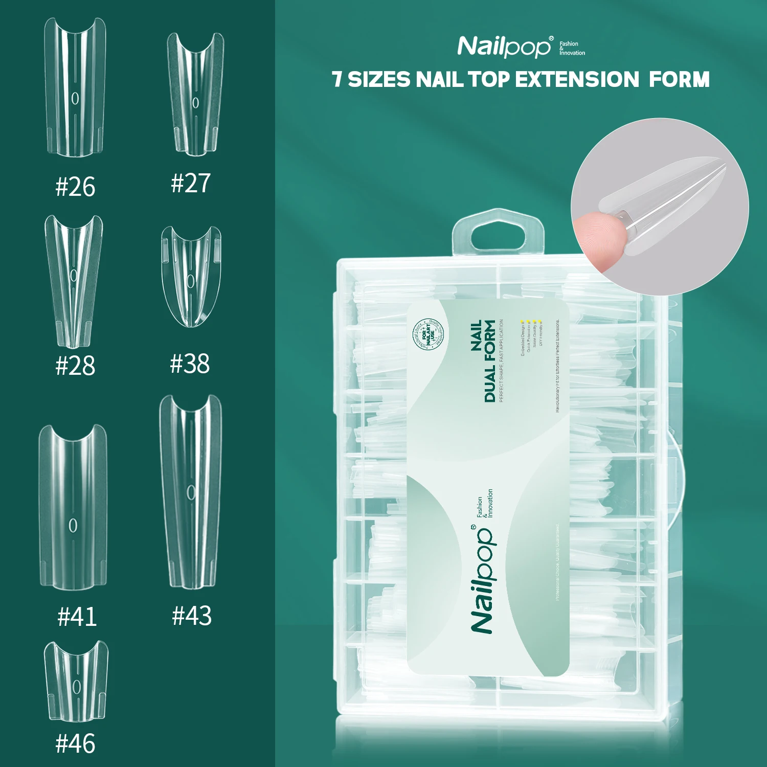 Nailpop Dual Forms Extension Nail Perfect Shape Builder Gel Sandwich System Nail Art Manicure Kit Reusable Salon Clear 70/140pcs