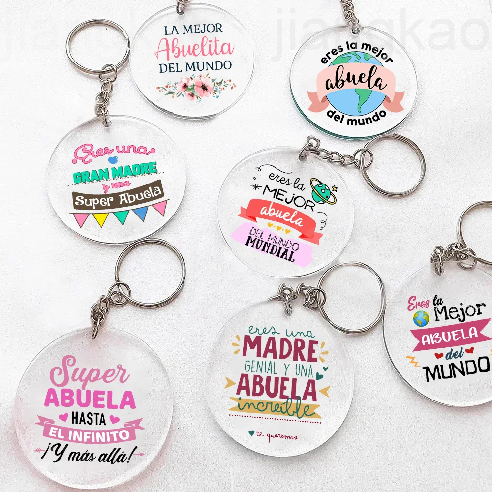 La mejor abuela del mundo, llavero con estampado español, llavero circular, llavero acrílico, regalo de cumpleaños festivo para abuela Abuela