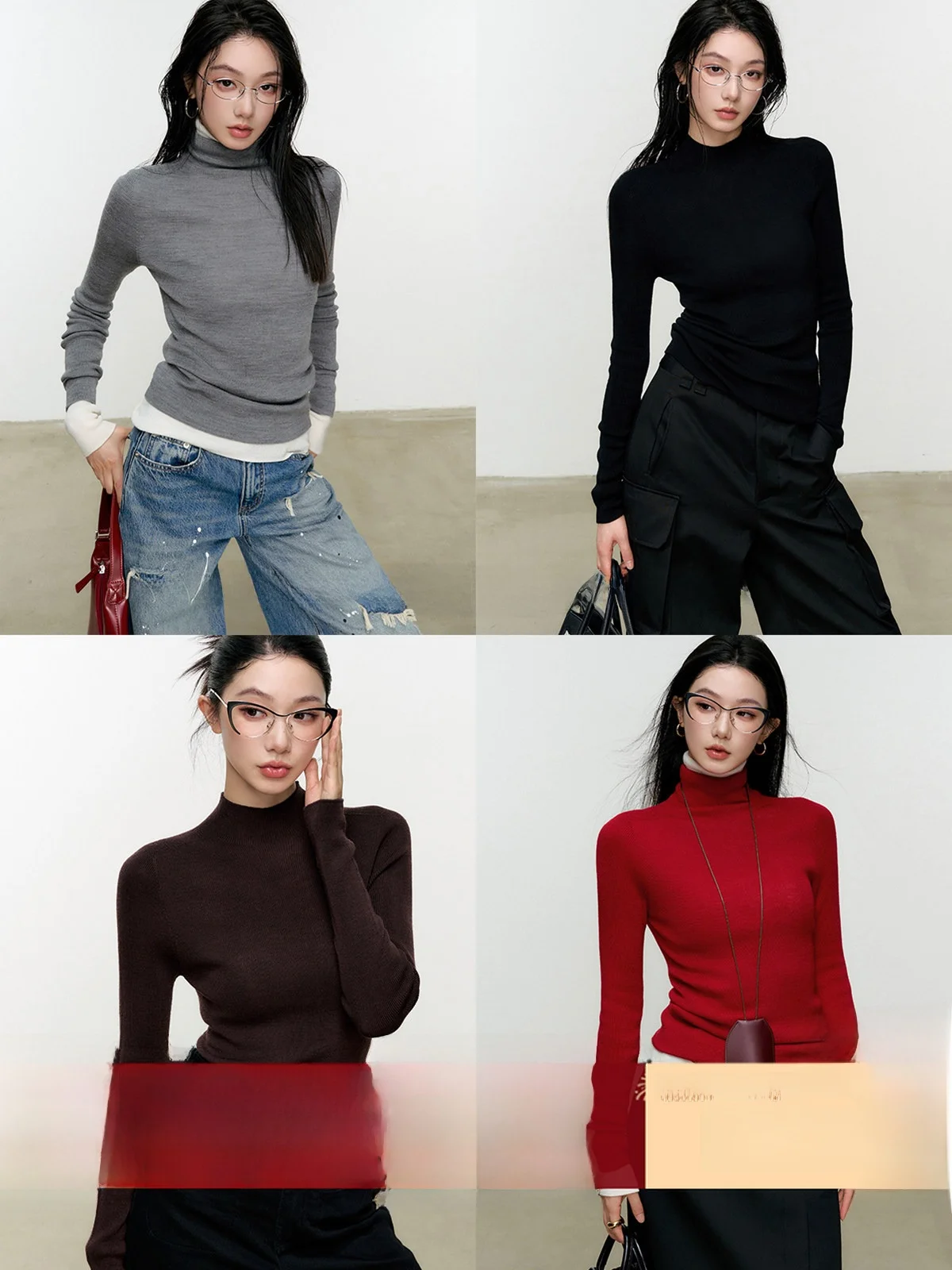 

Женский вязаный шерстяной свитер-боди с высоким воротом, облегающий базовый топ для осени от Ou Yang Commuter Ele Sle