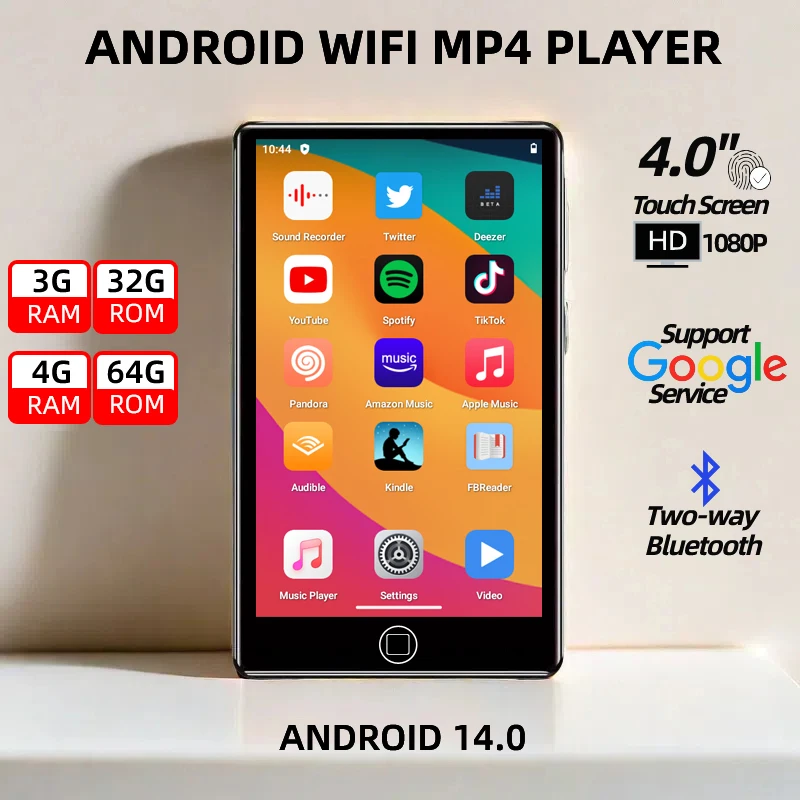 Bluetooth および WiFi 付き MP3 プレーヤー、32GB-320GB 音楽プレーヤー、1080P Android 14.0 MP4 プレーヤー最大 512GB