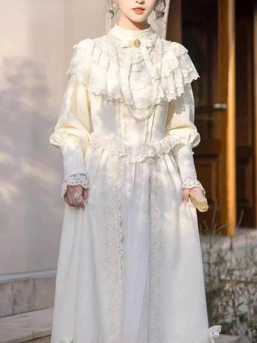 

Female Sweet High Waist Slim-Fit Elegant Fashion Long Dress Evening Dresses French Court Style Vintage Dress Op