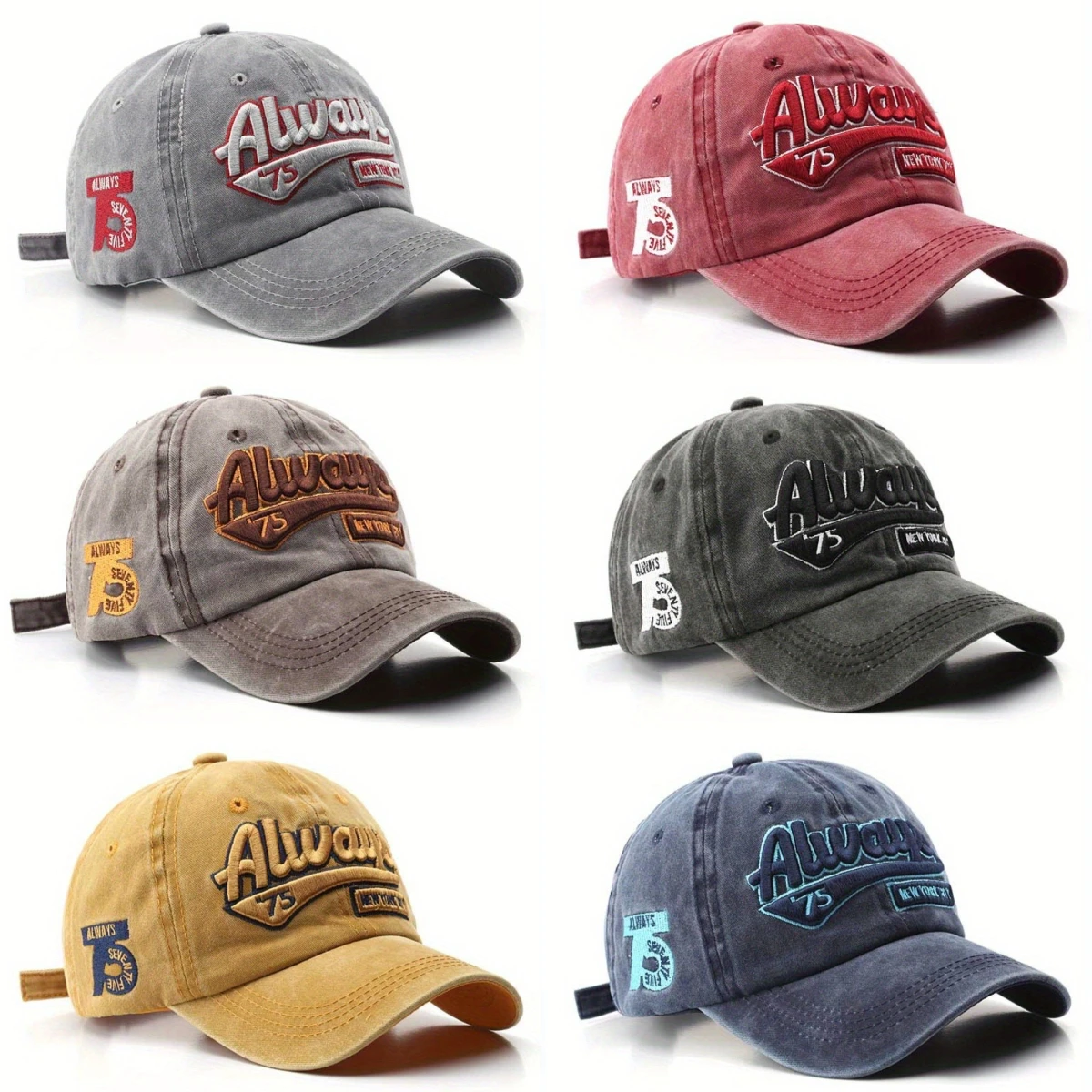 

Washed Shabby Letters Embroidery Baseball Cap Solid Colour Men Women Street Hip-hop Sun Shading Hat Snapback Adjustable Dad Hat