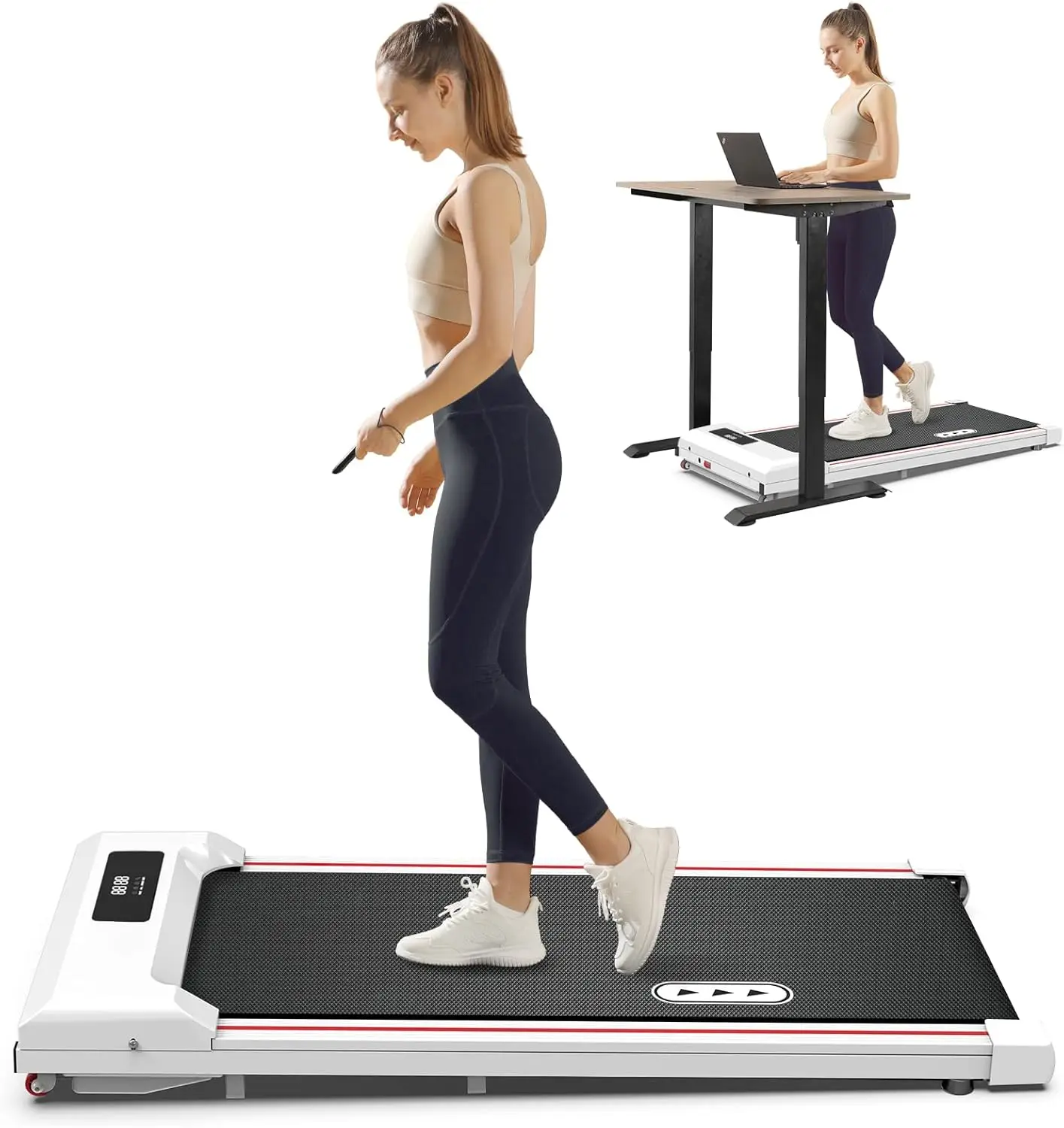 Walking Pad Treadmill, Under Desk Treadmill for Home Office, Mini Treadmills with 265lbs Capacity, Portable Compact