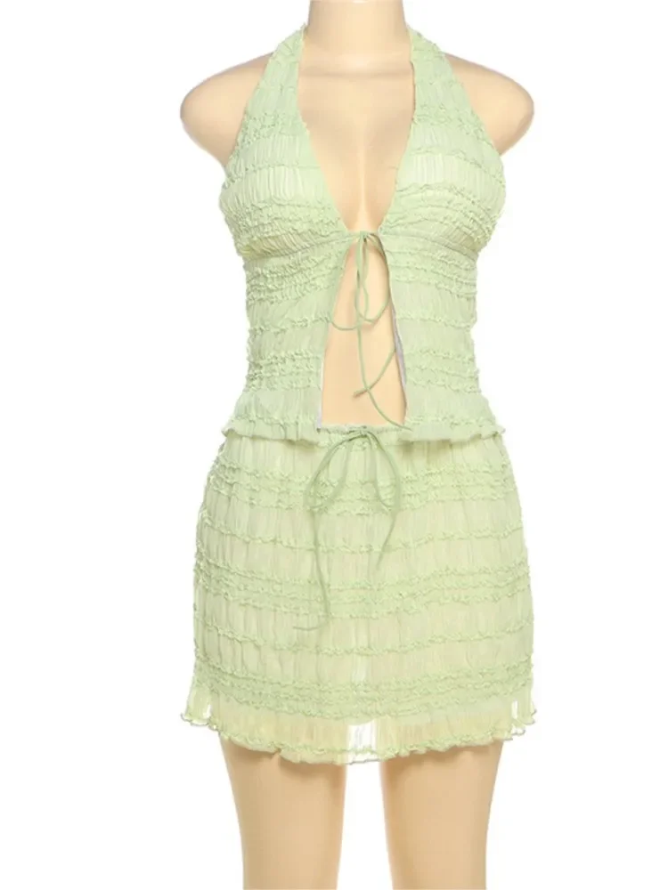 Costume da bagno Gonna Cover-up Set da 2 pezzi Top corto da donna e minigonna Costume da bagno Moda Solid Hollow Sexy Beach Cover Up Outfits