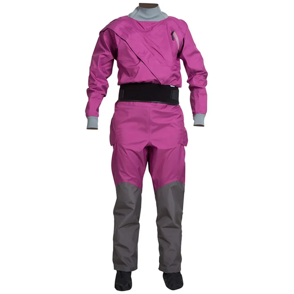 Ready To Ship 3-Layer Polyester Women Chest Zip-front Dry Suit Waterproof Latex Collar Diving Fly-Fishing Drysuit for Kayak