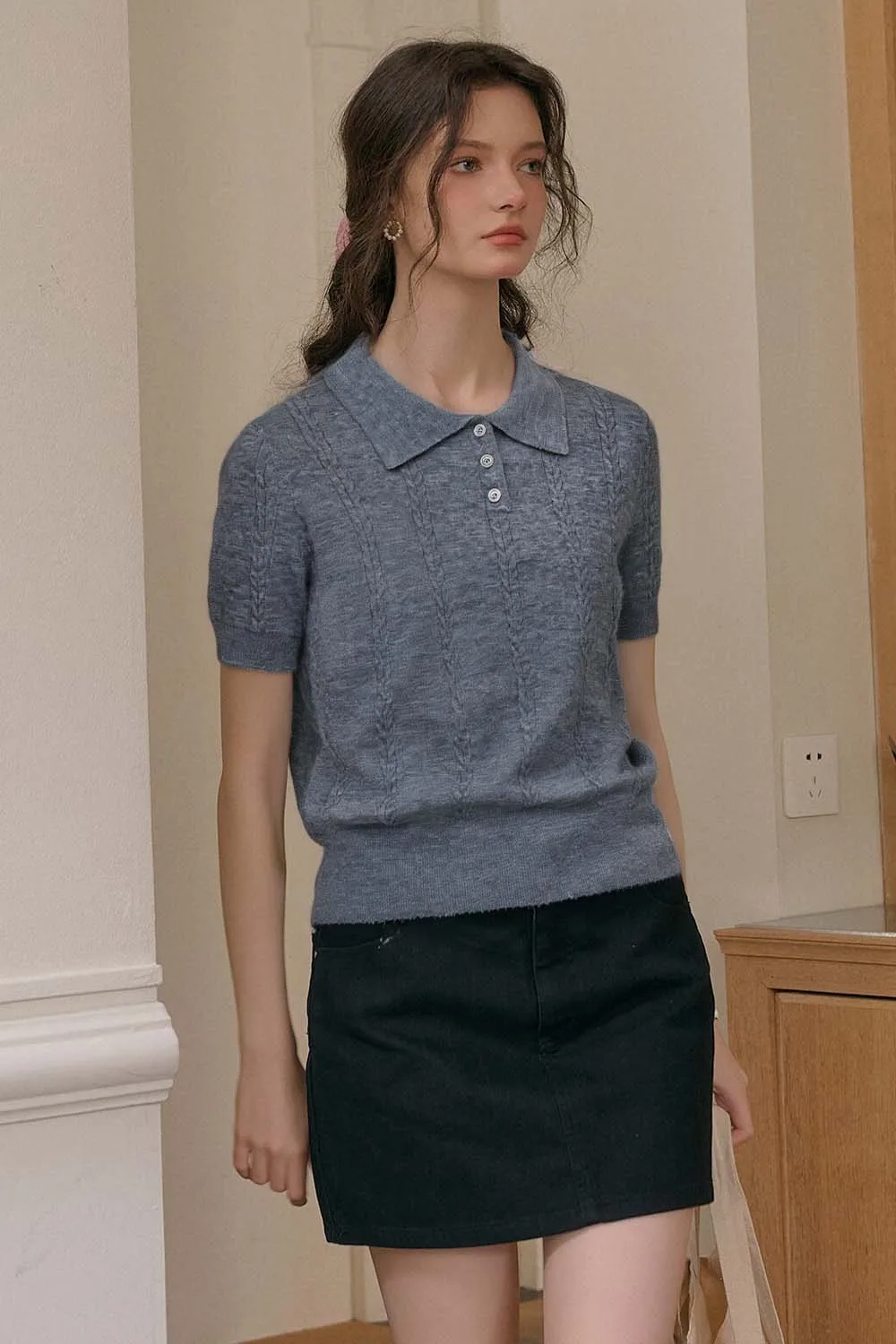 

VIMLY Women's Grey Knitted Pullover Jumpers Woman 2025 Summer Casual Short Sleeve Knit Tops Office Lady T-shirt Clothing 73792