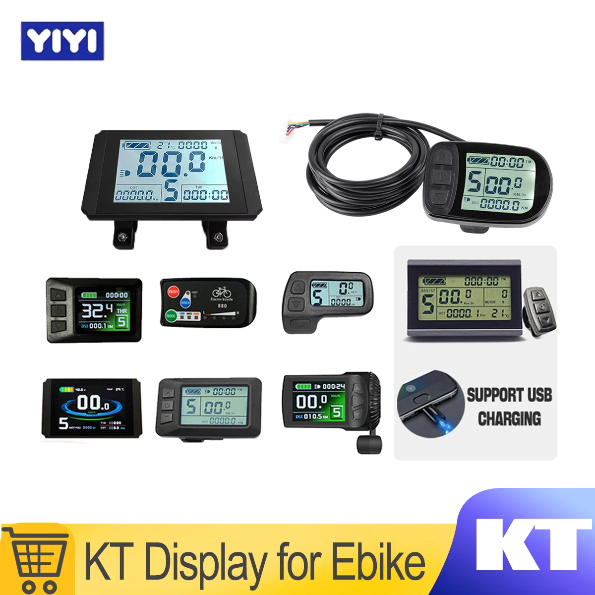24V 36V 48V Electric Bicycle LCD Display Panel Kunteng Lcd3 lcd8h led 880 LCD7 Ebike Display for Electric Bike Kit Support USB