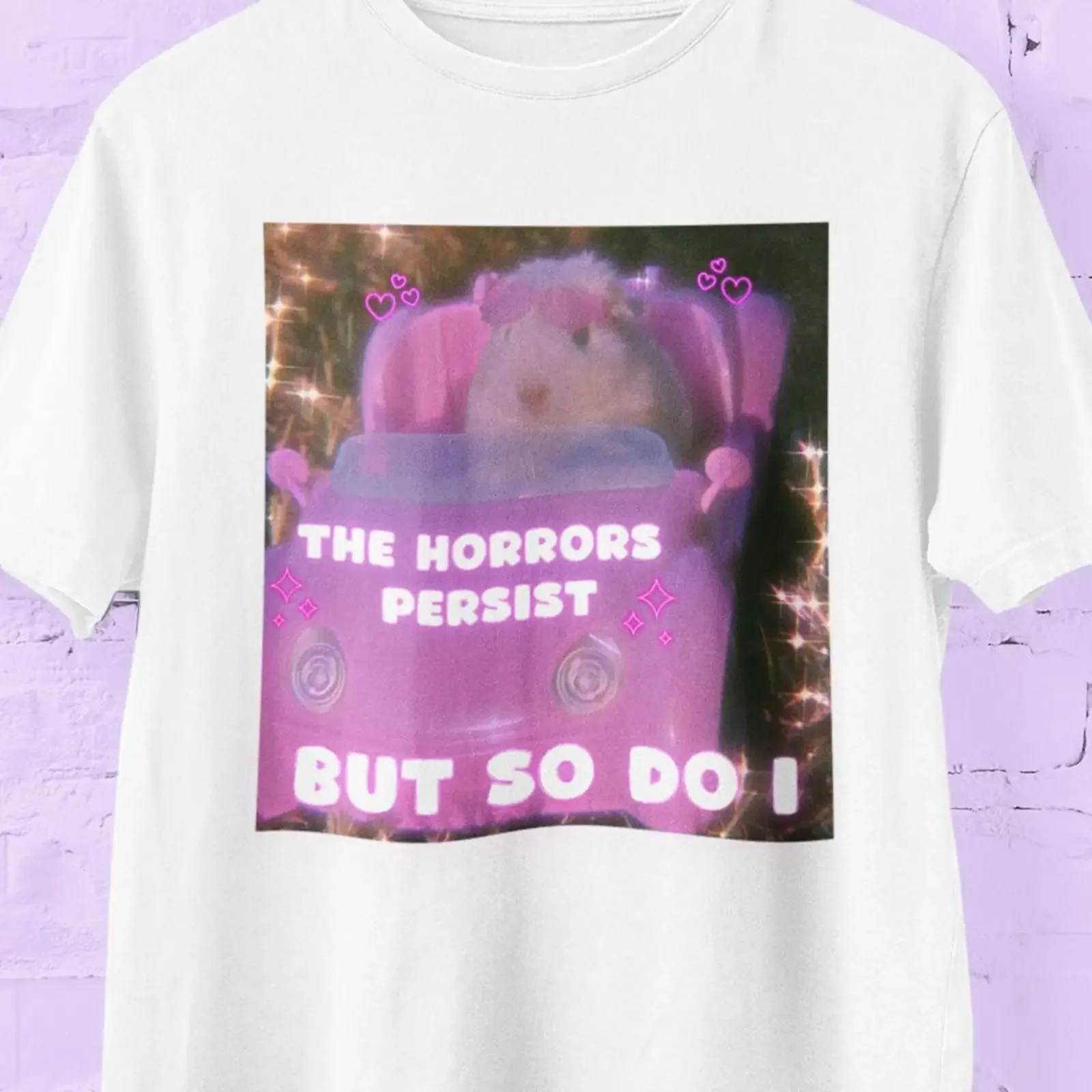 Les Horreurs Persistent, Mais Moi Aussi - T-shirt Humoristique Hamster Cochon d'Inde Meme Sarcastique Féministe Vintage Lavé Confortable