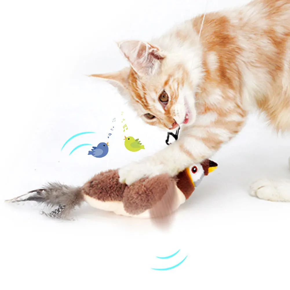 Cat Toy Interactive Electric Fluttering Sparrow Realistic Bird Movements Engaging Pet Play Accessory Bird Chirping Cat Toy