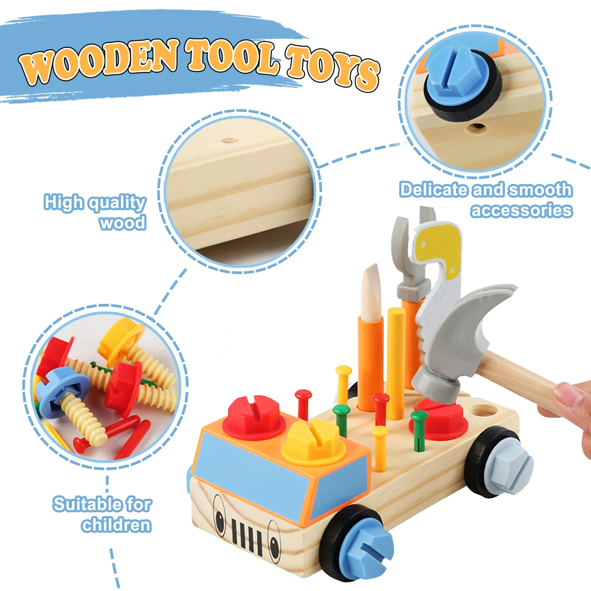 Stół warsztatowy dla dzieci drewniana zabawka zabawka Montessori od 2 3 4 lat walizka narzędziowa umiejętności motoryczne zabawka DIY zabawka edukacyjna zabawka prezent dla dziecka