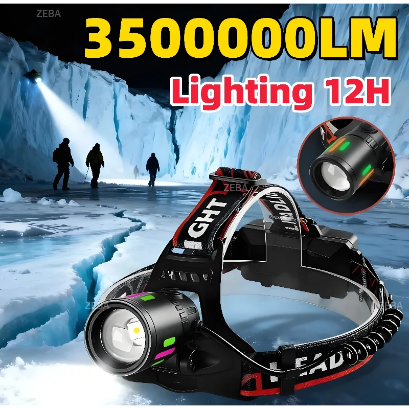 3500000LM Most Powerful LED Headlight Super Bright Headlamp USB Rechargeable Head Torch Outdoor Lantern For Camping Fishing