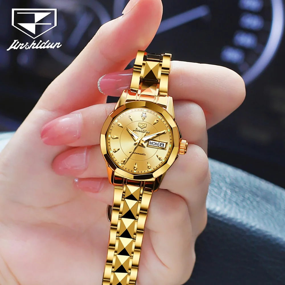 JSDUN Automatic Watch for Women Tungsten steel Strap Sapphire Crystal Mirror Luxury Elegant Ladies Watches Waterproof Wristwatch