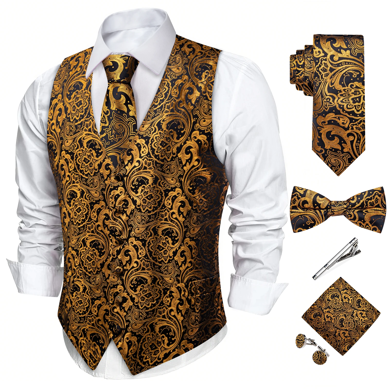

Dapper Paisley Design V-neck Waistcoat Full Accessory Set Business Celebration Outfit