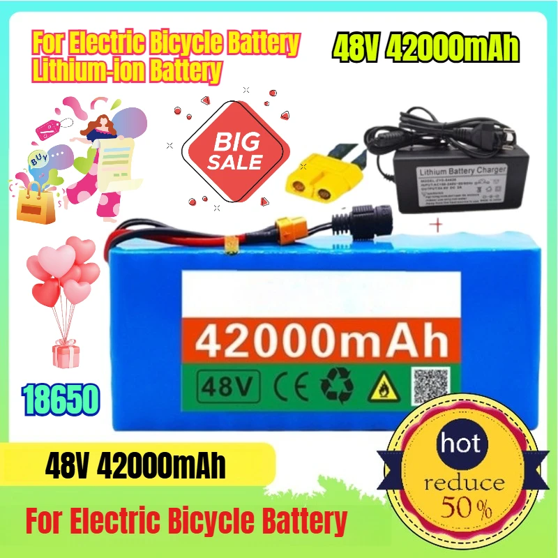 

For Electric Bicycle Battery 48v 42Ah 18650 Lithium-ion Battery Pack 13S3P + Charger