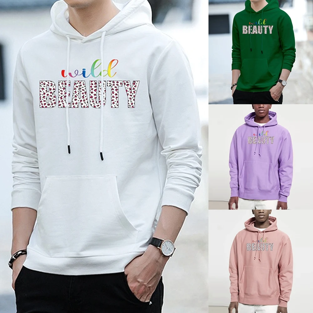 

Men Hoodies Harajuku Casual Wild Print Sweatshirts Long Sleeve Pocket Pullover Hooded Sweatshirt Drawstring Casual Clothes Tops