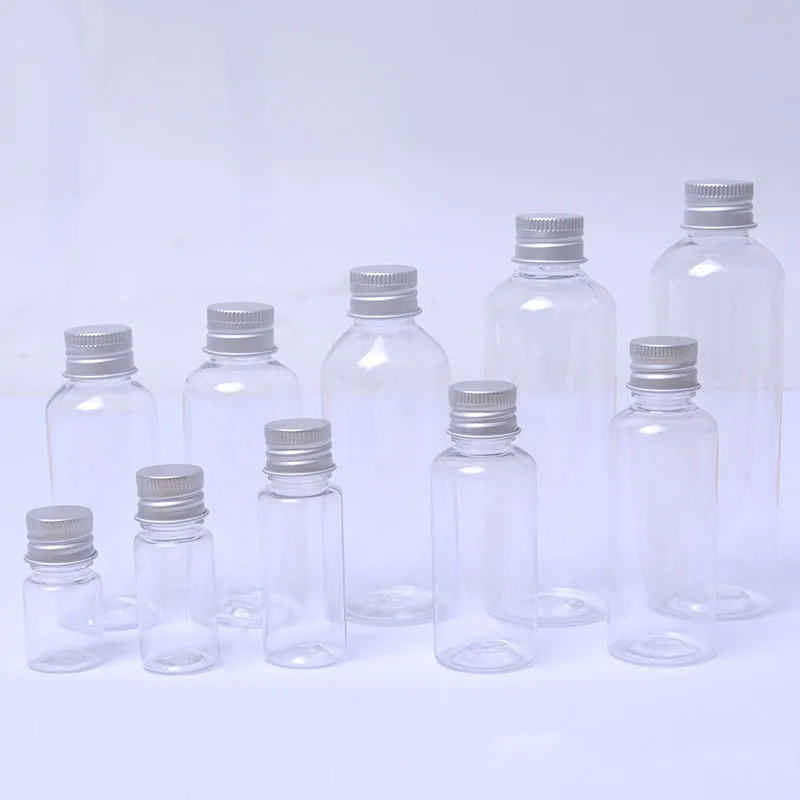 

50pcs/Set 5/10/20/30/50/60/100ml Cream Lotion Cosmetic Container Travel Kits Empty Small Plastic Bottle with Silver Screw Cap