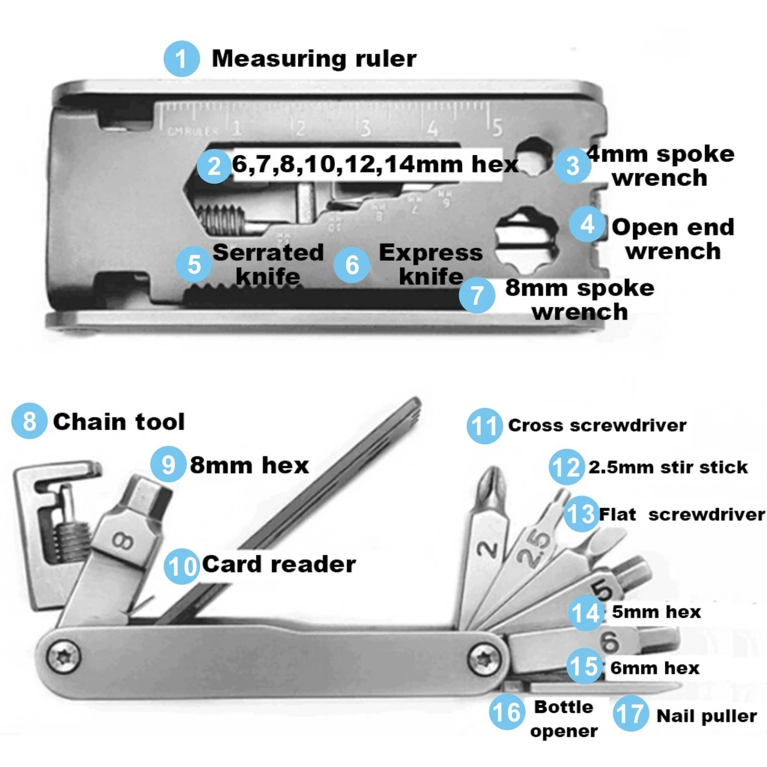 Imagem -03 - Multifunções Bicicleta Bicicleta Repair Tools Kit Hex Falou Ciclismo Chave de Fenda Ferramenta Montanha Ciclismo Chave de Fenda Ferramenta 17 em